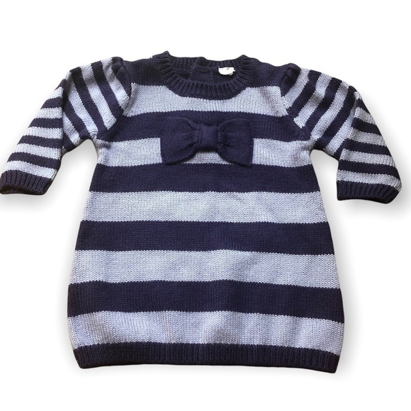 🎉3 For 15$🎉 Girl Knitted Dress With Bow And Purple Stripes Size 6 Months - Picture 1 of 6